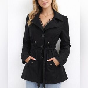 Weather Tamer Black Belted Trench Jacket M – Leopard Lined Lightweight Coat